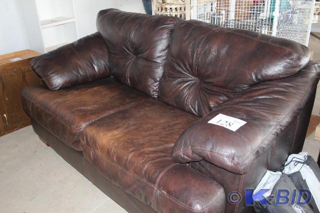 lot 128 image: Leather Couch, 75 L x 41 W x 38 ...