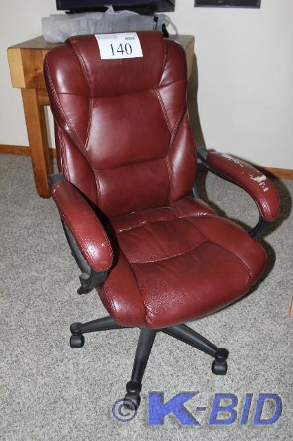 lot 140 image: Red, Leather Office Chair, Slightly...