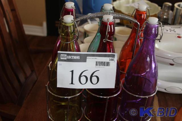 lot 166 image: Lot of (6) Multi-Colored Glass Bott...