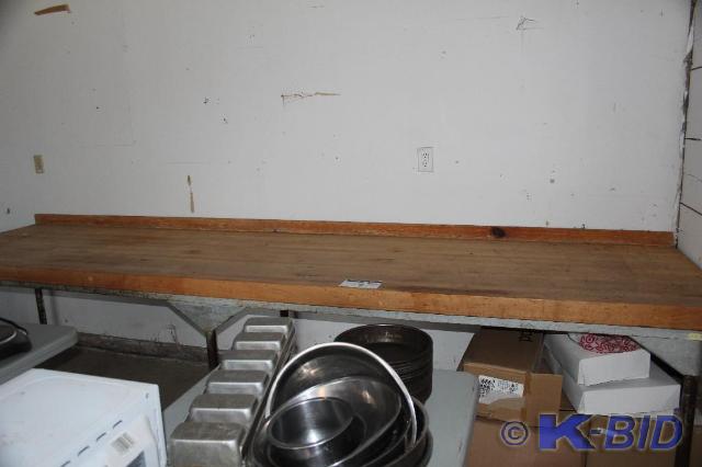lot 7 image: Wooden Butcher Block Table, Steel F...