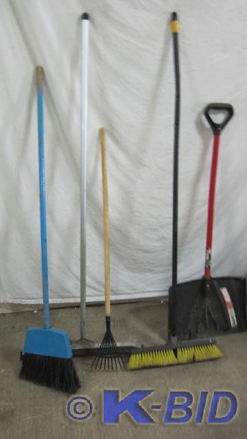 Shovel, brooms, rake, squeegee