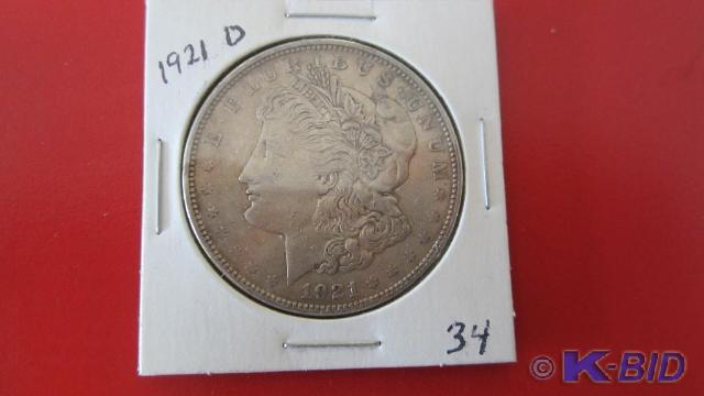lot 34 image: 1921-D Morgan Silver Dollar