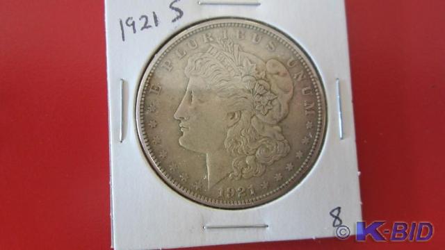 lot 8 image: 1921-S Morgan Silver Dollar