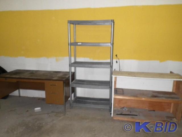 lot 14 image: Shelf unit and 2 tables