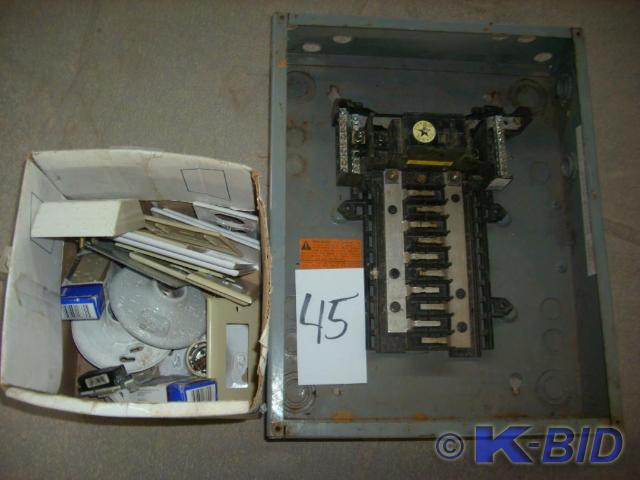 lot 45 image: 100 amp entrance with box of misc e...