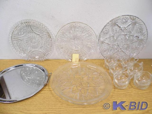 Lot of 3 Cut Glass Serving Pieces, ...
