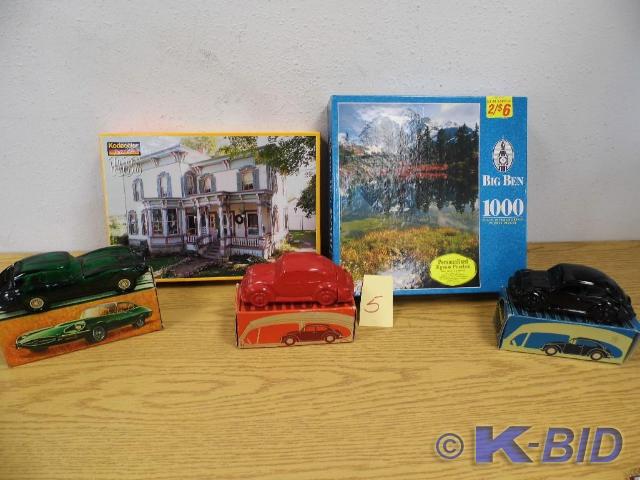 2 New Puzzles and 3 Avon Decanters ...