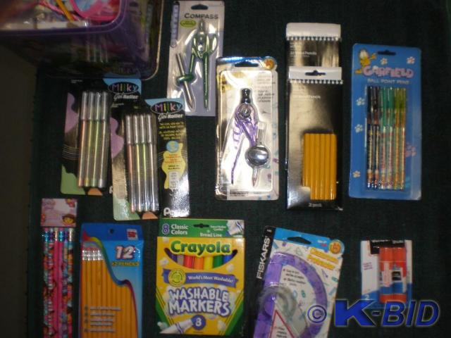 Various school items like a compass...