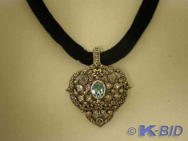 Velvet wrapped pewter and gemstone ...