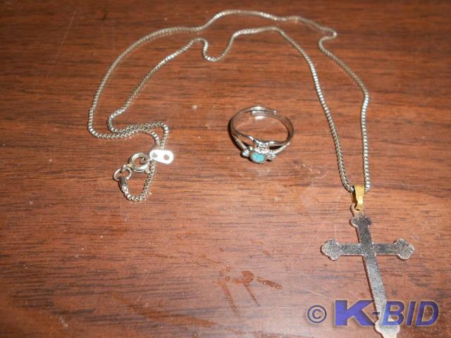 lot 65 image: Metal silver Cross Necklace with ma...