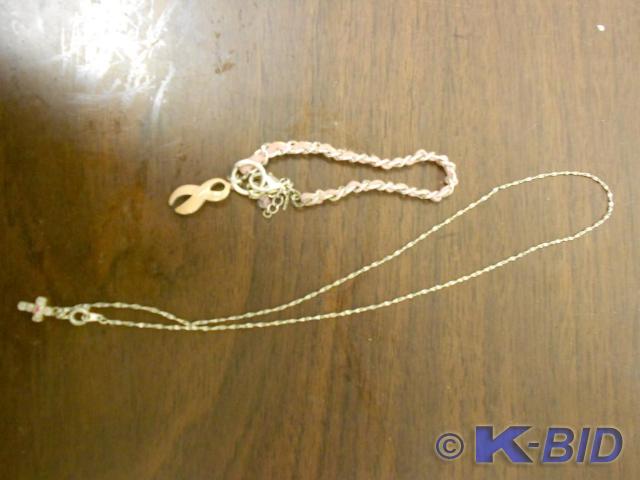 lot 73 image: Pink Breast cancer Bracelet with pi...