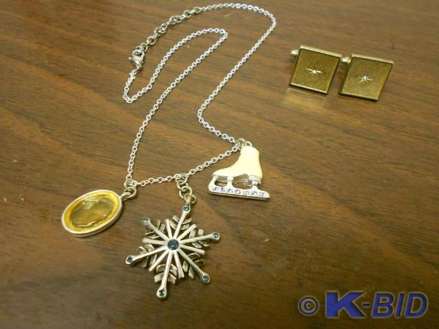 lot 89 image: Silver chain necklace with yellow p...