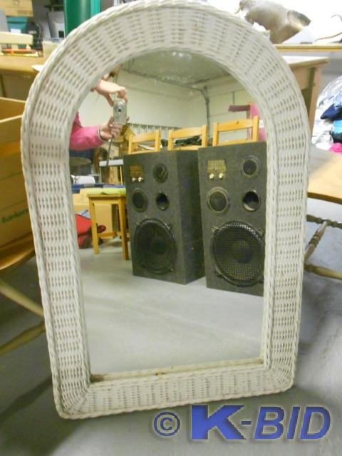 White wicker mirror.