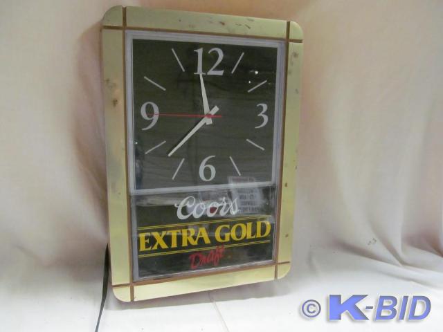 lot 111 image: Coors Extra Gold Lighted Sign and C...
