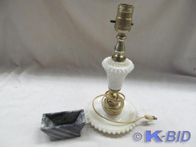 lot 113 image: Hobnail White Lamp 12 and Small Gr...