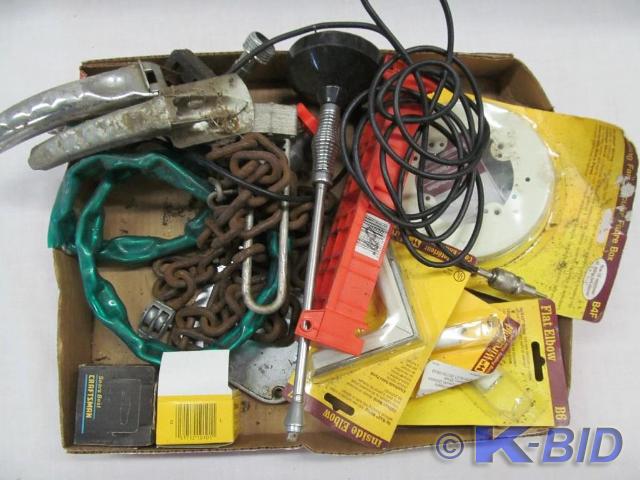 lot 134 image: Box with CB Antenna, Oil Can Filter...