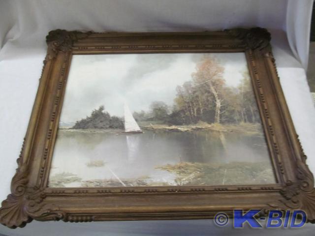 lot 150 image: Vintage Sailboat Picture 30 x 36