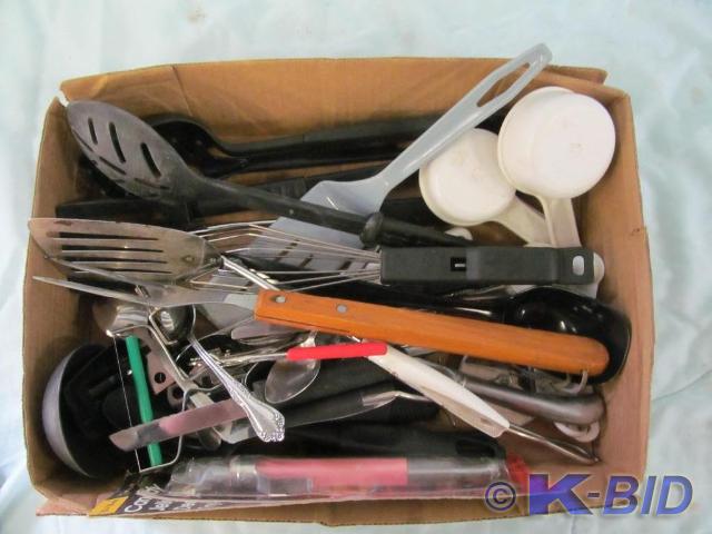 lot 204 image: Box of Kitchen Utensils and Flatwar...