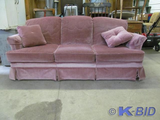 lot 236 image: 3 Cushion Mauve Sofa with 2 Throw P...