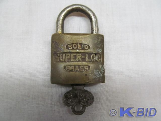 lot 28 image: Vintage Lock with Key, Solid Brass ...
