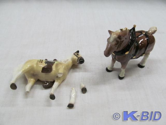 lot 32 image: 2 Small Porcelain Horses, Leg Needs...