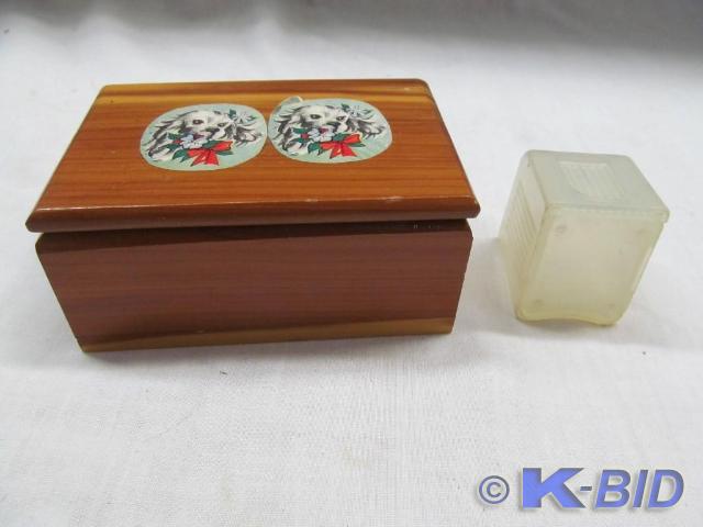 lot 79 image: 1 Small Cedar Box and 1 Plastic Sta...