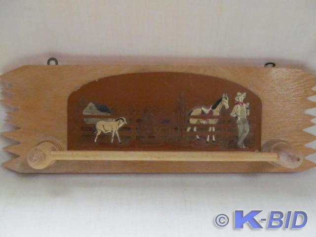 lot 82 image: Wood Towel Holder, Leather Horse Sc...