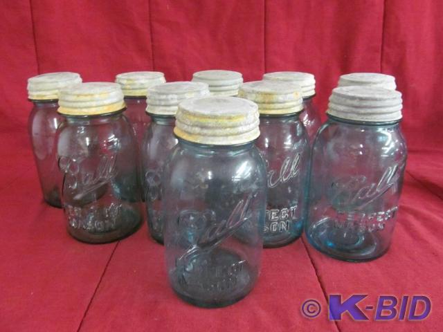 10 Blue Ball Jars with Zinc Lids