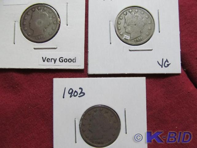 1903, 1911, 1912-D Liberty Head Nic...