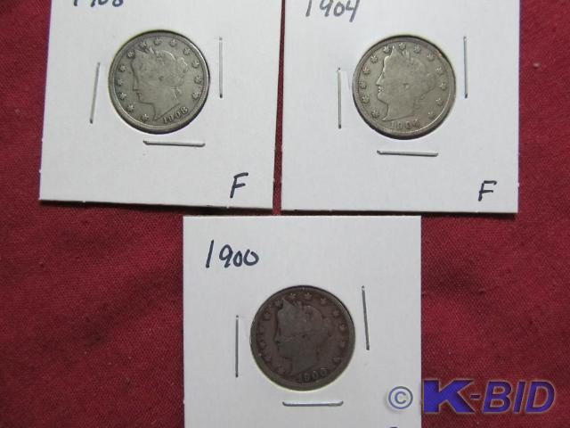 1900, 1904, 1908 Liberty Head Nicke...