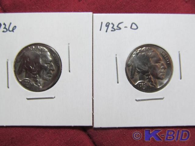 1935-D, 1936 Buffalo Head Nickels -...