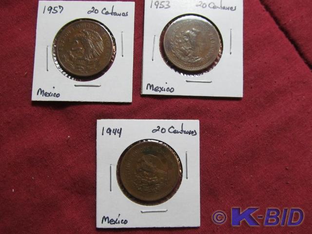 1944, 1953, 1957 Mexico 20 Centavos...