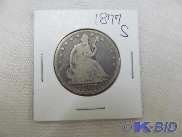 lot 212 image: 1877 S Seated Liberty Half Dollar