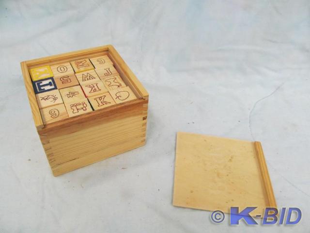 lot 48 image: Wood Box full of wooden blocks box ...