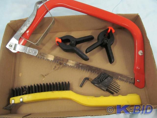 lot 52 image: Wire Brush, bow saw, clamps and all...