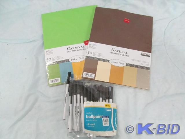 lot 99 image: Cardstock and Office Max Pens