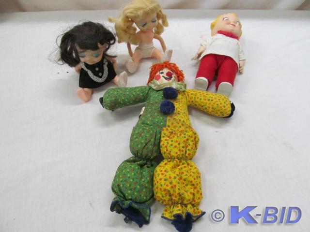 Clown, 2 Small Dolls, Campbell Soup...