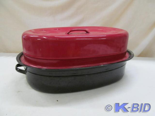 Large RedBlack Enamel Ware Roaster