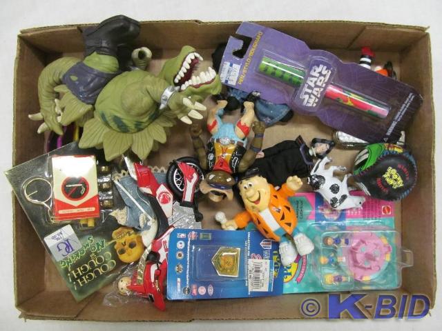 Flat of Dinosaars, hacky sack, moto...