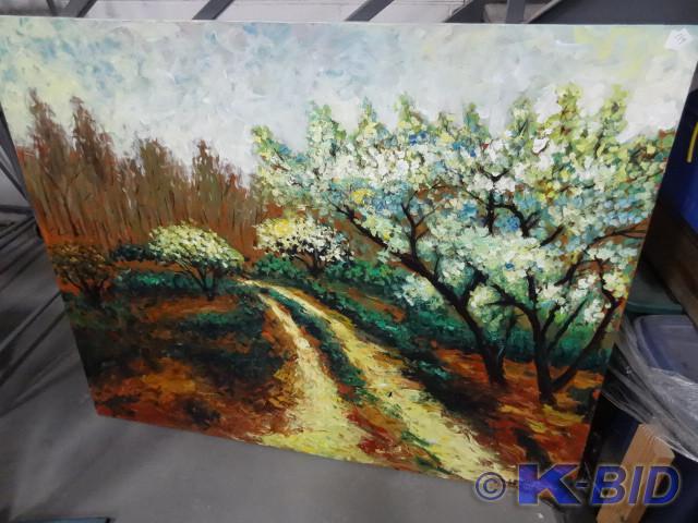 lot 119 image: Unframed painting. Has a small hole...