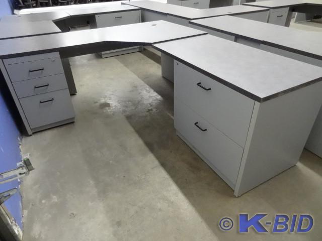 lot 187 image: L shaped laminate office desk. 2 la...