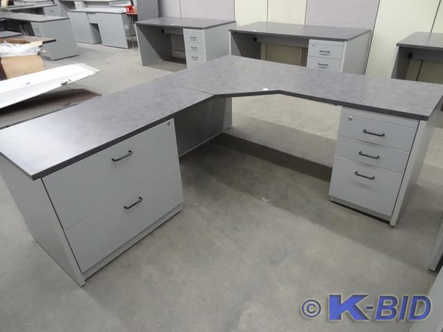 lot 189 image: L shaped laminate office desk. 2 la...