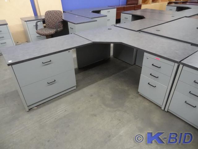lot 209 image: 82 x 70 L shaped laminate desk. 2 l...