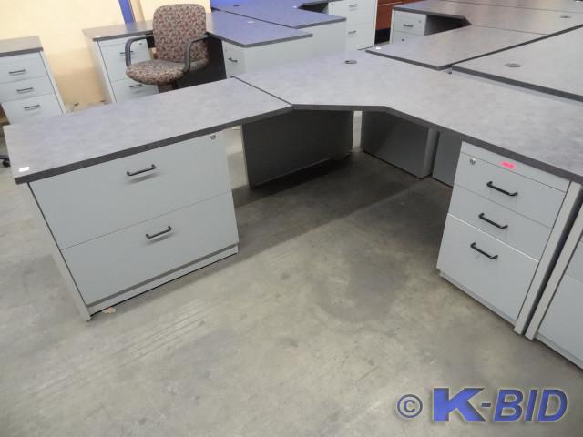 lot 210 image: 82 x 70 L shaped laminate desk. 2 l...