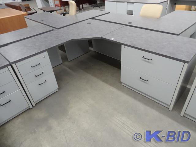 lot 212 image: 82 x 70 L shaped laminate desk. 2 l...