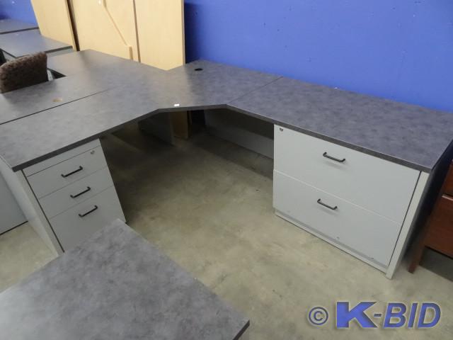 lot 216 image: 82 x 70 L shaped laminate desk. 2 l...