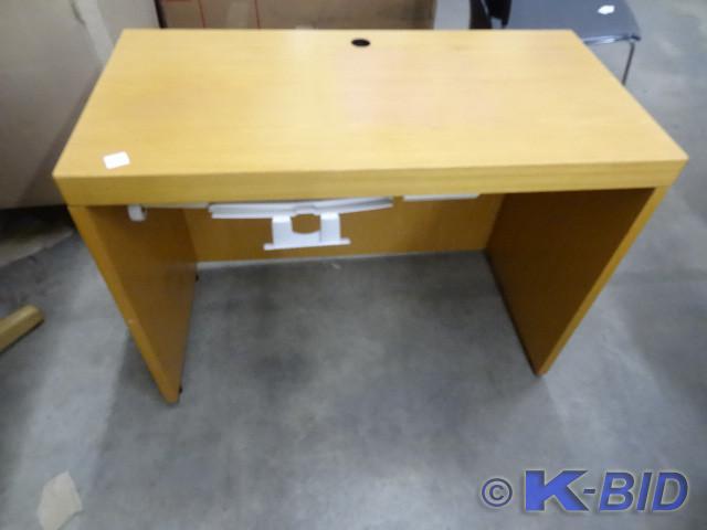 lot 227 image: Small wood desk. Pull out keyboard ...