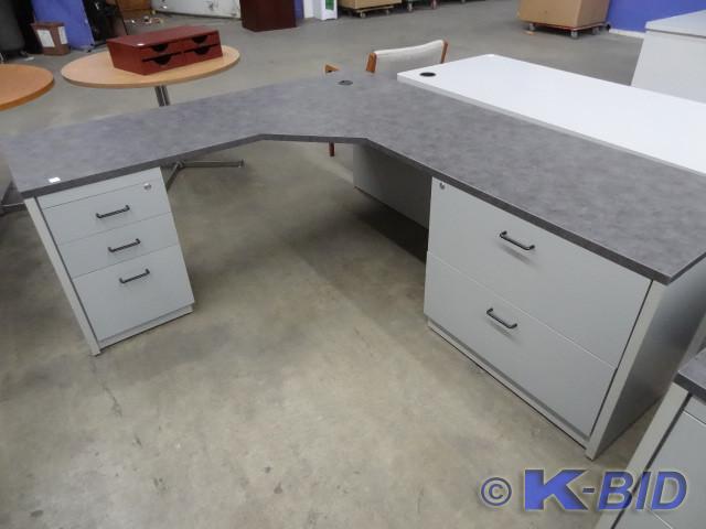 lot 235 image: Laminate L shaped office desk. 2 pi...