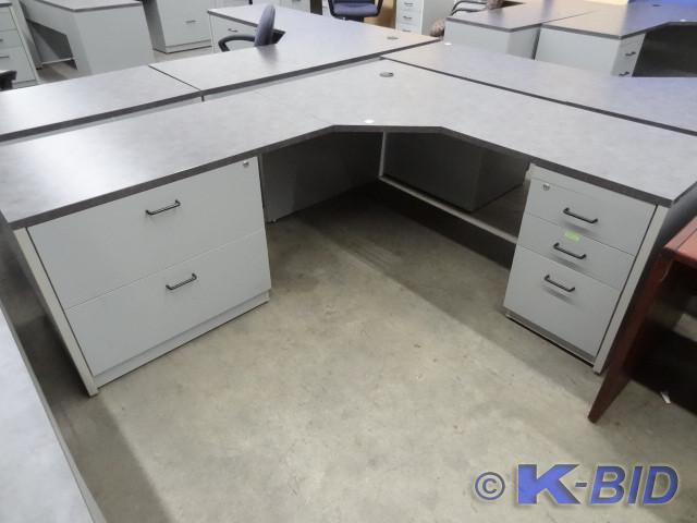 lot 242 image: 82 x 70 L shaped laminate desk. 2 l...