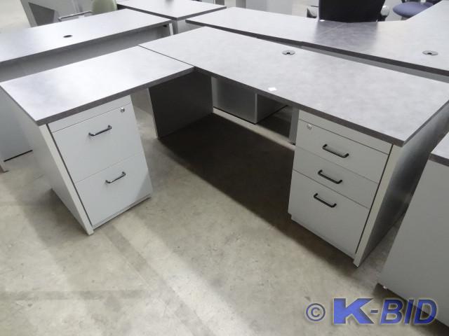 lot 251 image: L shaped lamiante 2 piece desk. 5 d...